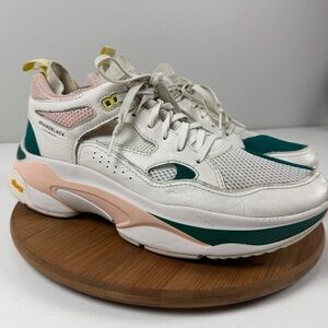 Brandblack Saga 130 White and Teal Sneakers with Pink Accents